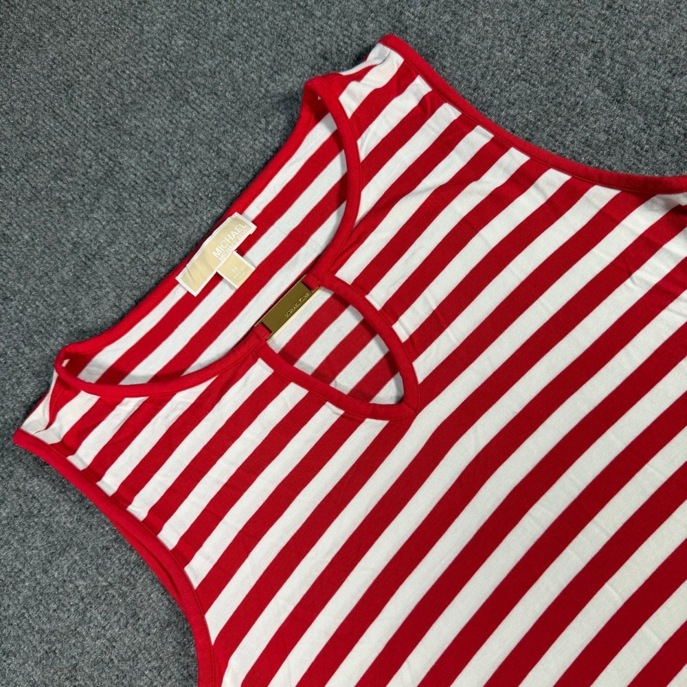 Michael Kors Womens Red White Striped Keyhole Tank Top Gold Hardware M #4288